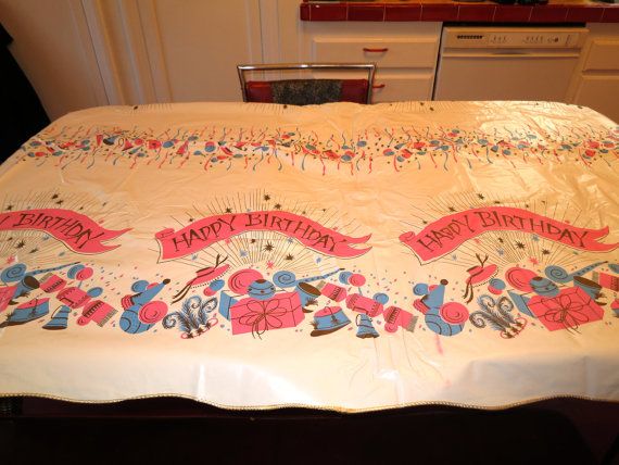 vintage happy birthday tablecloth